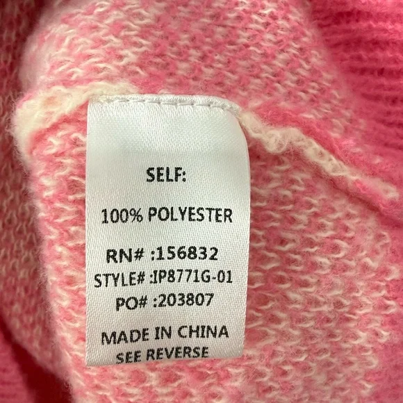 Bibi Large Pink Cream Checkerboard Oversized Button Front Cardigan Sweater - Picture 5 of 5